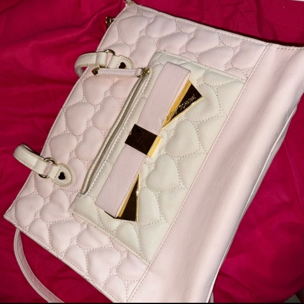 Betsey Johnson Cream Quilted Crossbody Bag